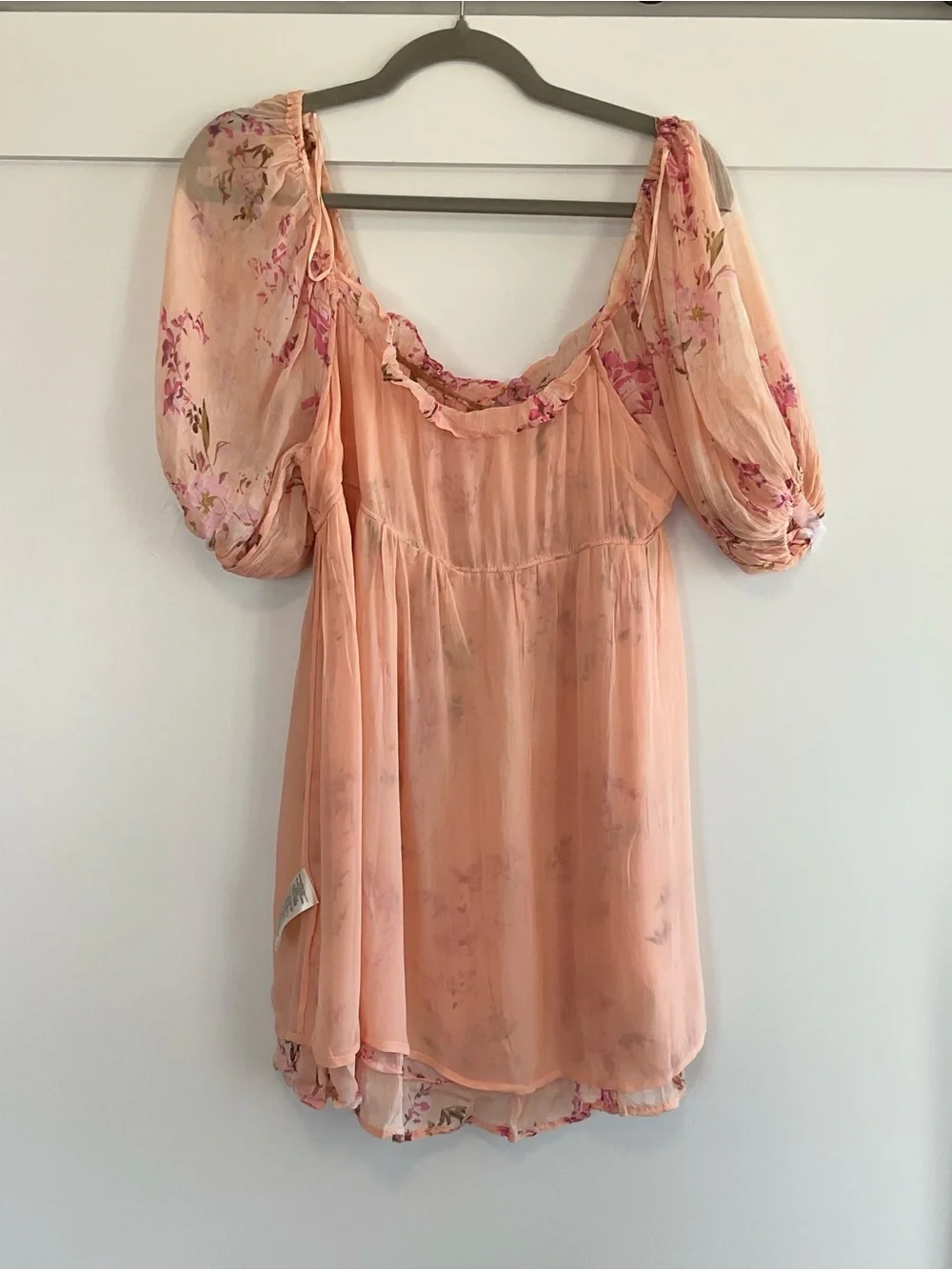 Free People Marney Floral Mini Dress In Peach Combo Size Large NWT